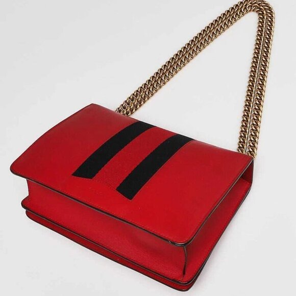 Gucci Red Leather Peony Medium Eye Chain Shoulder Bag - Picture 11 of 11